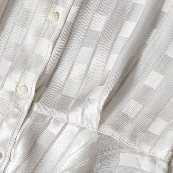 Vintage 80's 90's LAURA And JAYNE White Shimmer Stripe Peplum Shirt Blouse 10 - Picture 3 of 3